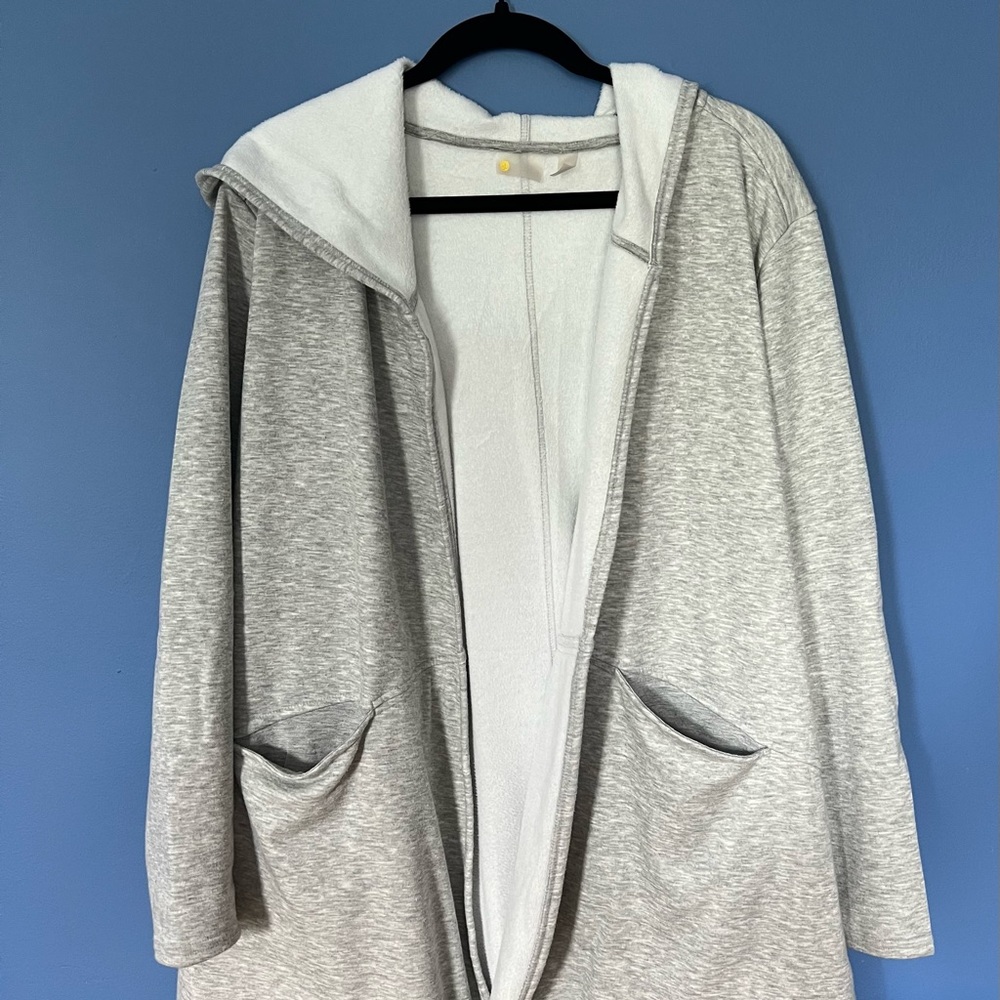Zella Long Open Front Fleece Hoodie, Sweatshirt, Cardigan, gray, size L